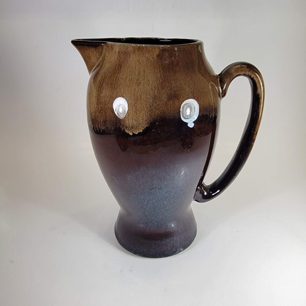 Japanese Small Pitcher Ceramic Vase Home Decor Brown Glossy Glaze 6.5" Tall